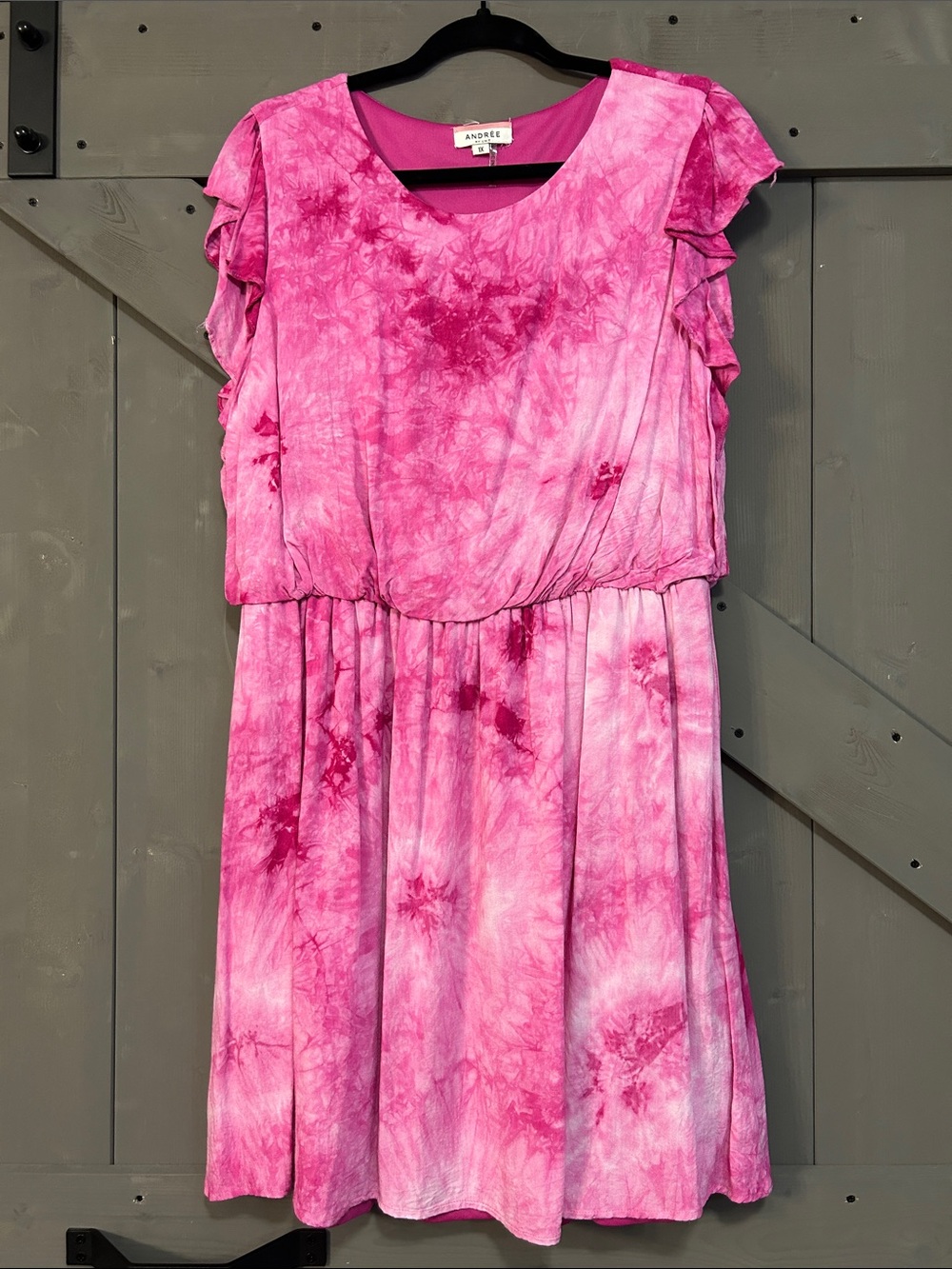 Andree Hot Pink Tie-Dye Ruffle Sleeve Woman Dress